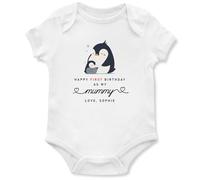 First Birthday as my Mummy Personalised Babygrow with Penguin Design New Mum Bday Gift Baby Boys Girls Custom Name Vest, 12-18 Months, White
