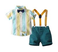 First Birthday Boy Outfit Boys Gentleman Dress Suspenders Suit Summer Boys Color Matching Cotton Shirt Bib Suit New Born Baby Boy Gift (Blue, 1-2 Years)