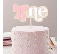 First Birthday Cake Topper, One Birthday Cake Decoration Wood Sign, 1st Birthday Party Supplie, Double Layer Acrylic Pink Bow Anniversary Party Decoration