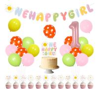 First Birthday Decorations for Girl ,Sun Theme One Happy Girl 1st Birthday Party Supplies for Sunshine Girls include One Happy G irl Banner Balloons Cake Topper for First Bday Girls Boys