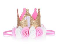 First Birthday Hat 1st Birthday Crown Photo Booth Props Girl Decorations First Rose Gold Baby Pink Party Crown One Year Old Flowers Princess Outfit Felt Toddler Headband For Photo Props