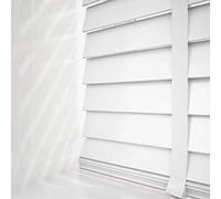 First blinds WOODEN VENETIAN BLIND WHITE WITH TAPES REAL WOOD 50MM SLATS MADE TO MEASURE (White, 135 cm Width x 120cm Drop)