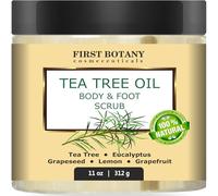 First Botany Cosmeceuticals Natural Anti Fungal Tea Tree Oil Body & Foot Scrub 12 Oz. With Dead Sea Salt - Best For Acne, Dandruff And Warts, Helps With Corns, Calluses, Athlete Foot, Jock Itch