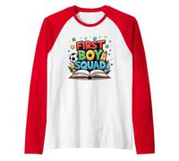 First Boy Squad: Adventure, Sports, and Learning Fun Raglan Baseball Tee, Men, Red/White, L