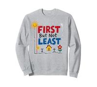 First But Not Least Cheerful Family Home Notebook Art Sweatshirt, Adult Unisex, Heather Grey, M