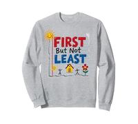 First But Not Least Cheerful Family Home Notebook Art Sweatshirt, Adult Unisex, Heather Grey, XL