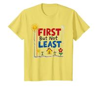 First But Not Least Cheerful Family Home Notebook Art T-Shirt, Kids, Lemon, 10 Years