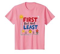 First But Not Least Cheerful Family Home Notebook Art T-Shirt, Kids, Pink, 6 Years
