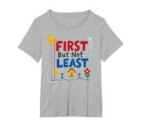 First But Not Least Cheerful Family Home Notebook Art T-Shirt, Women's Plus, Heather Grey, 2X