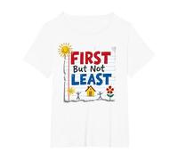First But Not Least Cheerful Family Home Notebook Art T-Shirt, Women's Plus, White, 5X