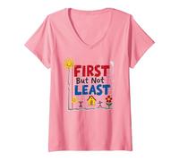 First But Not Least Cheerful Family Home Notebook Art V-Neck T-Shirt, Women, Pink, XL