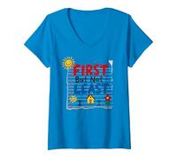 First But Not Least Cheerful Family Home Notebook Art V-Neck T-Shirt, Women, Sapphire, XXL