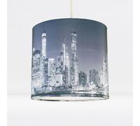 First Choice Lighting 20cm Lamp Shade Ceiling Light Digital Printed Fabric New York Skyline At Night in Blue First Choice Lighting Blue