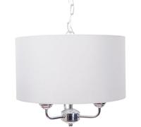 First Choice Lighting 3 Light Chrome Pendant Chandelier With Light Cream Fabric Shade