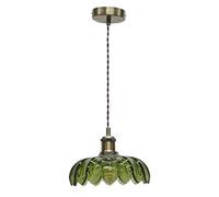 First Choice Lighting Alice - Green Leaf Design Pendant Shade With Antique Brass Flex Set