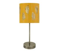 First Choice Lighting Antique Brass Stick Table Lamp With Ochre Cut Out Shade
