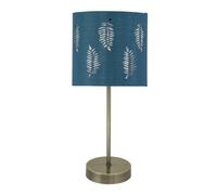 First Choice Lighting Antique Brass Stick Table Lamp With Teal Fern Cut Out Shade