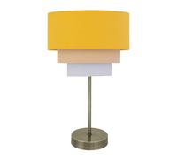 firstchoicelighting Antique Brass Table Lamp or Bedside Light, Modern Design, Ochre Yellow Ombre Linen Tiered Shade, Height 35cm, LED Compatible