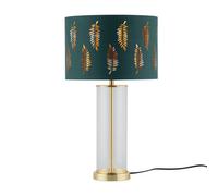 First Choice Lighting Aura - Satin Brass Table Lamp With Green Fern Cut Out Silver Shade