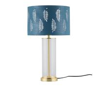 First Choice Lighting Aura - Satin Brass Table Lamp With Teal Fern Cut Out Silver Shade