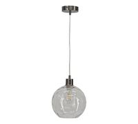 Clear Dimple Glass Globe Ceiling Light Pendant with Satin Nickel and Clear Cable, Height Adjustable, Kitchen Island Dining Lighting