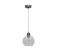 firstchoicelighting Clear Glass Globe Ceiling Light Pendant with Satin Nickel and Clear Cable, Height Adjustable 23-130cm, Kitchen Island Dining Lighting