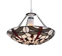 Tiffany Dragonfly Coloured Glass Uplight Pendant Shade, Easy Fit Ceiling Lightshade