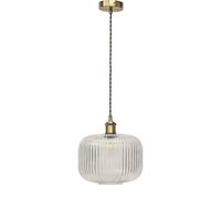 First Choice Lighting Batley Large - Clear Ribbed Glass Antique Brass Retro Pendant Fitting First Choice Lighting Clear
