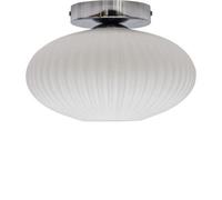 firstchoicelighting White Ribbed Oval Glass Ceiling Light Flush Fitting with Chrome Detail, Modern Low Ceiling Lighting