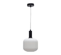 First Choice Lighting Bento - White Ribbed Glass Black Deco Pendant Fitting First Choice Lighting White