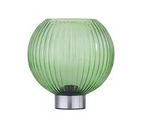 Battery Operated Table Lamp or Bedside Light, Chrome with Green Ribbed Glass, 2W S14 Bulb Included, 22cm Height