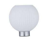 Battery Operated Table Lamp or Bedside Light, Chrome with White Ribbed Glass, 2W S14 Bulb Included, 22cm Height