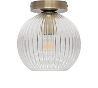 First Choice Lighting Betchley - Clear Ribbed Glass Antique Brass Ceiling Light Fitting First Choice Lighting Clear