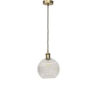 First Choice Lighting Betchley - Clear Ribbed Glass Globe Antique Brass Retro Light Fitting First Choice Lighting Clear