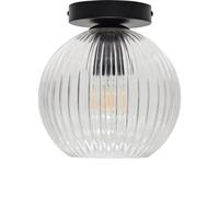 firstchoicelighting Ribbed Glass Globe Ceiling Light Flush Fitting with Black Detail, Modern Low Ceiling Lighting