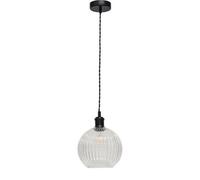 First Choice Lighting Betchley - Clear Ribbed Glass Globe Black Retro Pendant Fitting