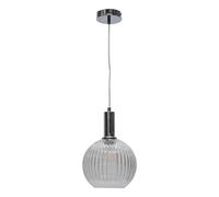 First Choice Lighting Betchley - Clear Ribbed Glass Globe Chrome Deco Pendant Fitting First Choice Lighting Clear
