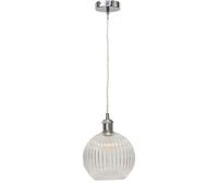 First Choice Lighting Betchley - Clear Ribbed Glass Globe Chrome Retro Pendant Fitting