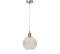 First Choice Lighting Betchley - Clear Ribbed Glass Globe Chrome Retro Pendant Fitting First Choice Lighting Clear