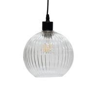 Glass Easy Fit Ceiling Lightshade or Pendant Shade, Clear Ribbed Glass, Height 18cm Diameter 20cm