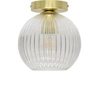 First Choice Lighting Betchley - Clear Ribbed Glass Globe Satin Brass Ceiling Light Fitting