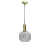 First Choice Lighting Betchley - Clear Ribbed Glass Globe Satin Brass Deco Pendant Fitting