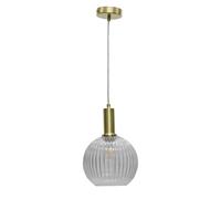 First Choice Lighting Betchley - Clear Ribbed Glass Globe Satin Brass Deco Pendant Fitting First Choice Lighting Clear