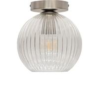 First Choice Lighting Betchley - Clear Ribbed Glass Globe Satin Nickel Ceiling Light Fitting