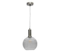 First Choice Lighting Betchley - Clear Ribbed Glass Globe Satin Nickel Deco Pendant Fitting