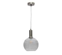 First Choice Lighting Betchley - Clear Ribbed Glass Globe Satin Nickel Deco Pendant Fitting First Choice Lighting Clear