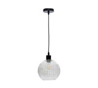 firstchoicelighting Ribbed Glass Globe Ceiling Light Pendant with Black, Height Adjustable 23-130cm, Kitchen Island Dining Lighting