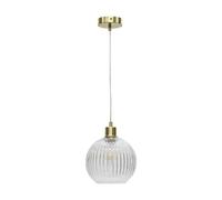 First Choice Lighting Betchley - Clear Ribbed Glass Globe with Satin Brass Pendant Fitting First Choice Lighting Clear