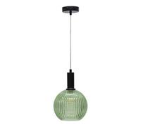 First Choice Lighting Betchley - Green Ribbed Glass Globe Black Deco Pendant Fitting