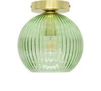 First Choice Lighting Betchley - Green Ribbed Glass Globe Satin Brass Ceiling Light Fitting First Choice Lighting Green